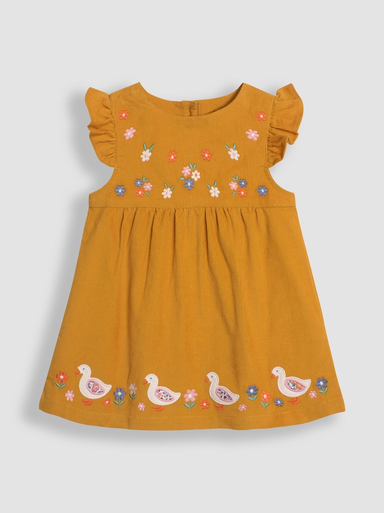 JoJo Maman Bébé Mustard Yellow Duck Cord Embroidered Baby Dress & Body Set - Image 2 of 6