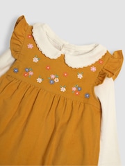 JoJo Maman Bébé Mustard Yellow Duck Cord Embroidered Baby Dress & Body Set - Image 6 of 6