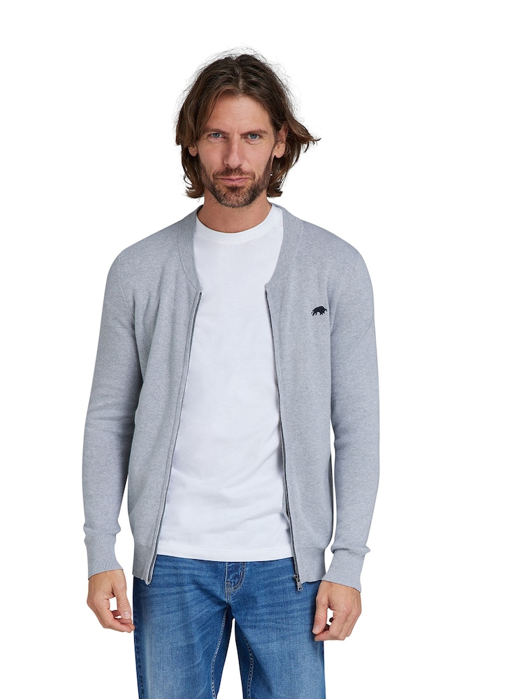 Raging Bull Grey Knitted Baseball Cardigan - Image 1 of 7 Raging Bull Grey Knitted Baseball Cardigan - Image 1 of 7
