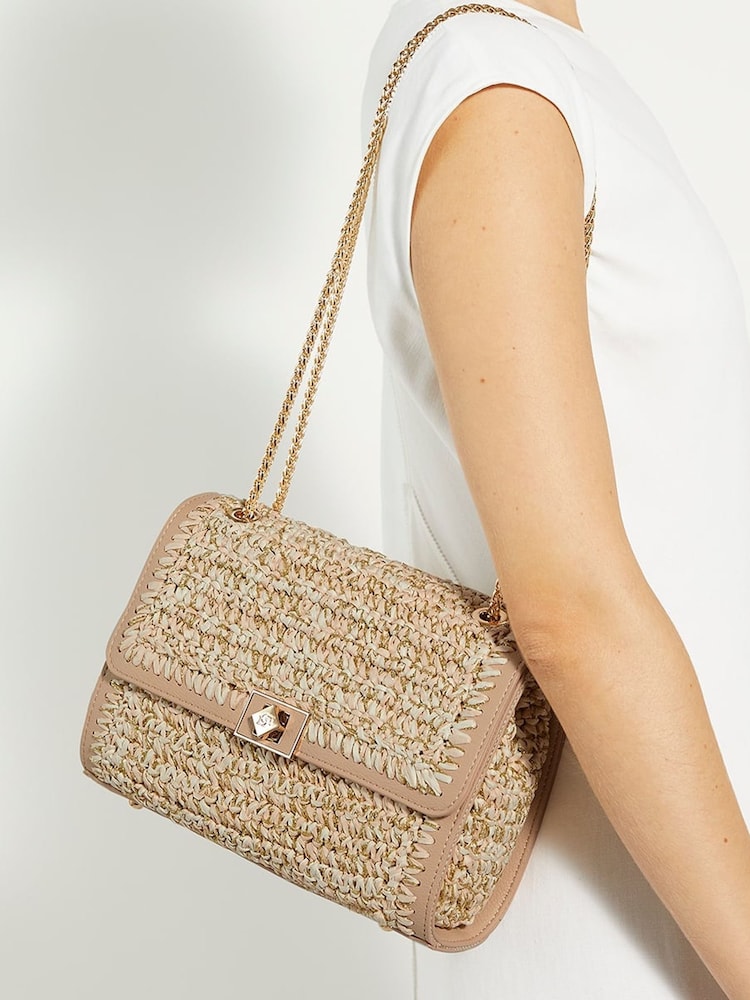 Dune London Gold Delphinium Raffia Turnlock Shoulder Bag - Image 1 of 6