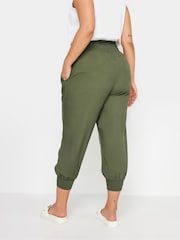 Yours Curve Khaki Green Shirred Harem Trousers - Image 3 of 5