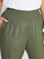 Yours Curve Khaki Green Shirred Harem Trousers - Image 4 of 5