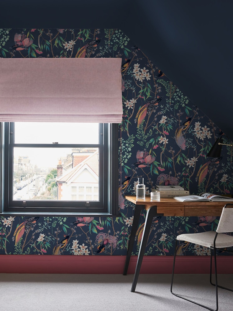Graham & Brown Blue Clavering Birds Night Wallpaper Sample - Image 1 of 3