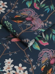 Graham & Brown Blue Clavering Birds Night Wallpaper Sample - Image 3 of 3
