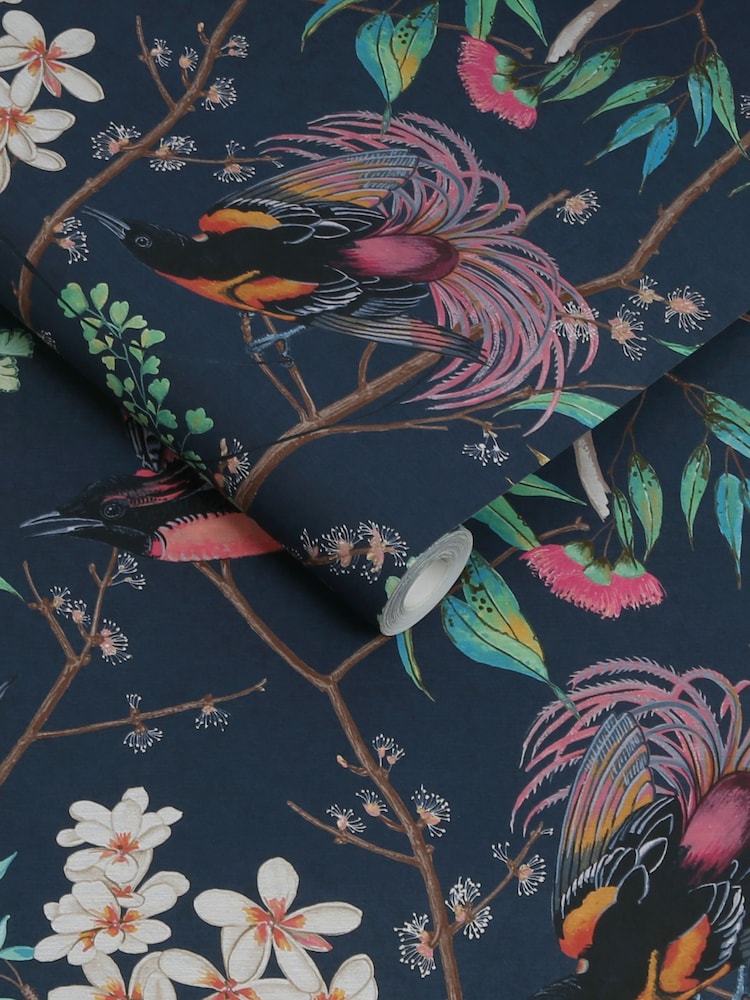 Graham & Brown Blue Clavering Birds Night Wallpaper Sample - Image 3 of 3