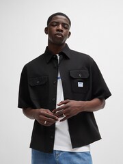 Синий - HUGO Loose Fit 100% Cotton Twill Logo Patch Shirt - Изображение 1 из 6