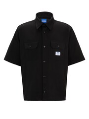 Синий - HUGO Loose Fit 100% Cotton Twill Logo Patch Shirt - Изображение 6 из 6