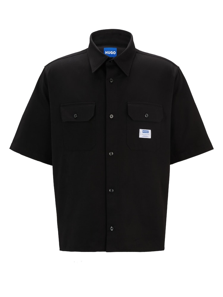 HUGO Blue Loose Fit 100% Cotton Twill Logo Patch Shirt - Image 6 of 6 HUGO Blue Loose Fit 100% Cotton Twill Logo Patch Shirt - Image 6 of 6