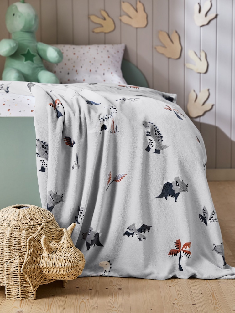 Grey Dinosaur Super Soft Fleece Blanket - Image 1 of 3