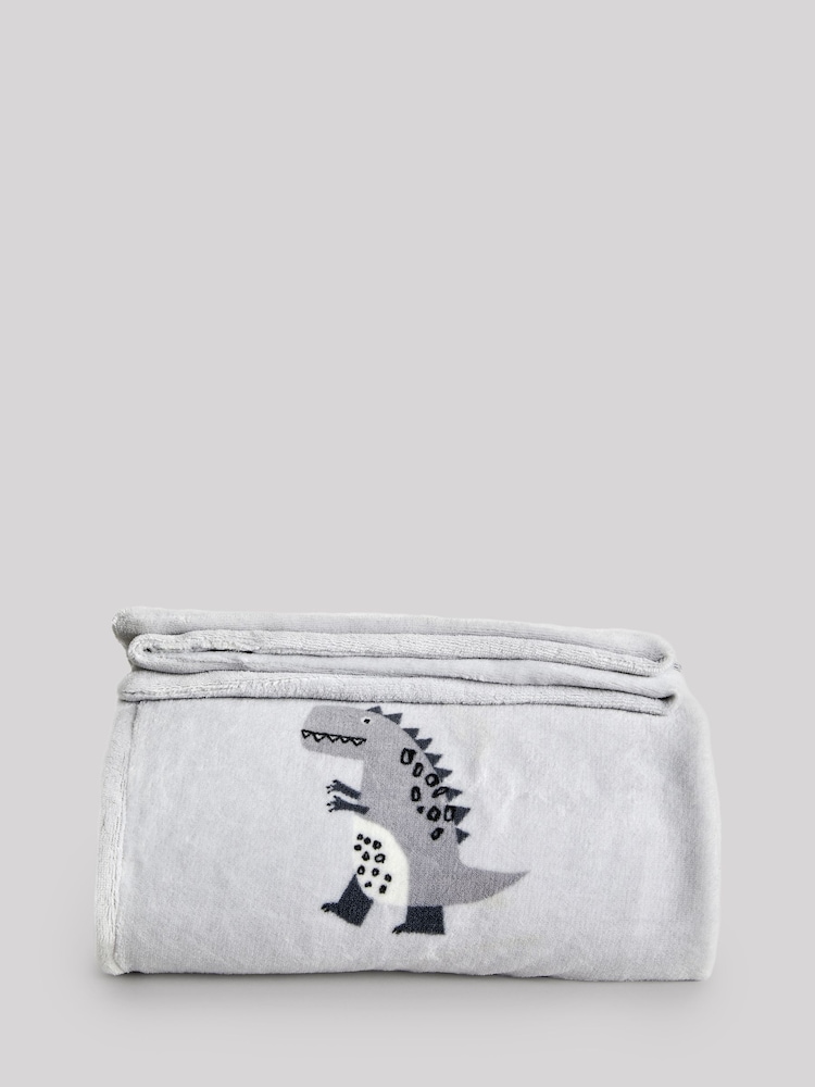Grey Dinosaur Super Soft Fleece Blanket - Image 2 of 3