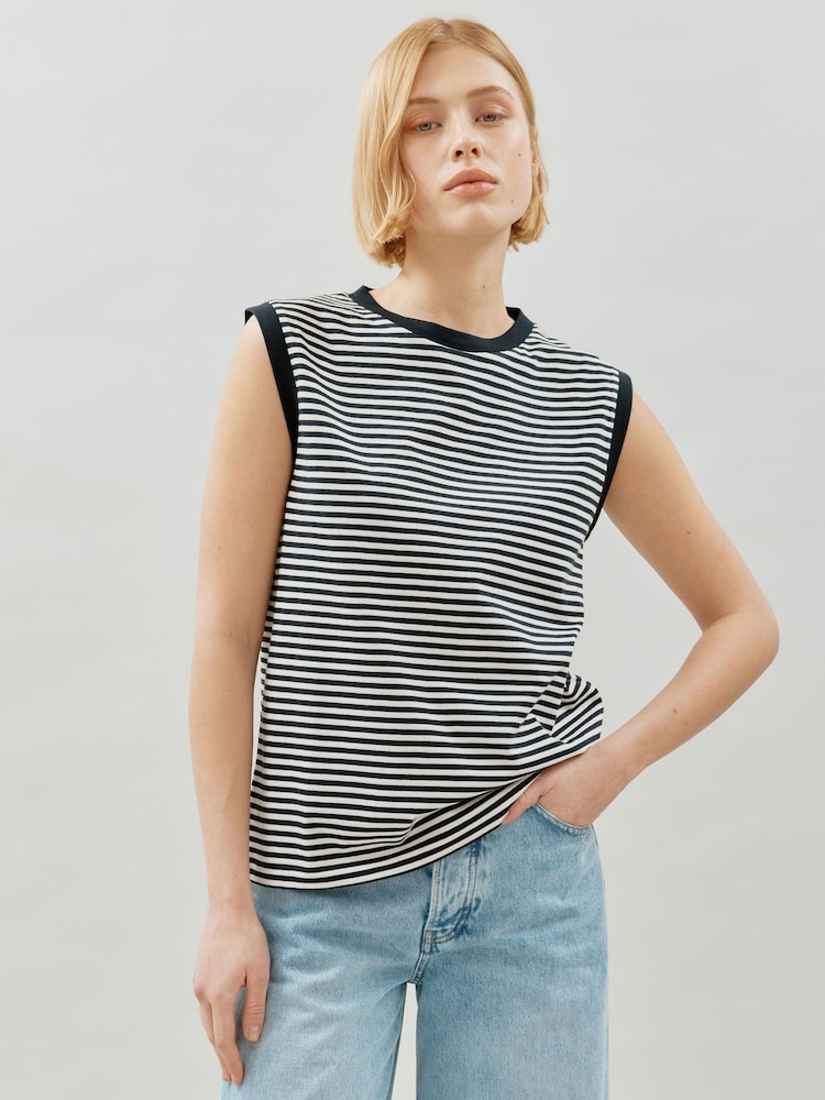 Albaray Stripe 100% Cotton Black Tank Top - Image 1 of 4