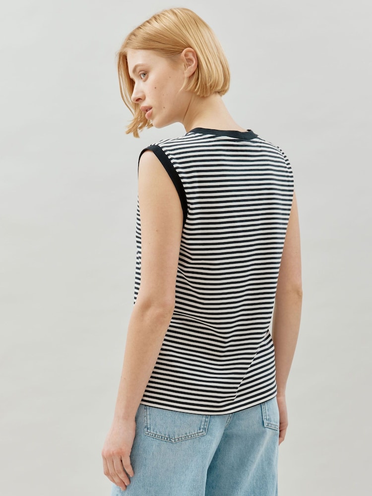 Albaray Stripe 100% Cotton Black Tank Top - Image 2 of 4