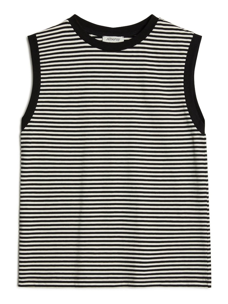 Albaray Stripe 100% Cotton Black Tank Top - Image 4 of 4