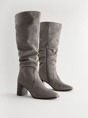 Grey Forever Comfort® Knee High Slouch Block Heeled Boots - Image 3 of 7