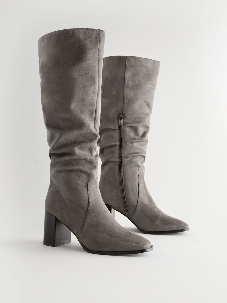 Grey Forever Comfort® Knee High Slouch Block Heeled Boots - Image 3 of 7