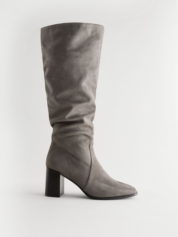 Grey Forever Comfort® Knee High Slouch Block Heeled Boots - Image 4 of 7