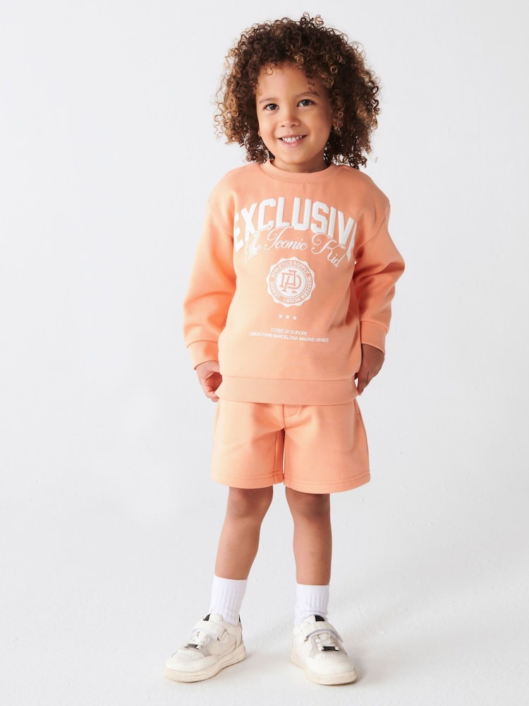 River Island Coral Mini Boys Varsity Sweat Short Set - Image 1 of 3 River Island Coral Mini Boys Varsity Sweat Short Set - Image 1 of 3