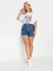 Yours Curve Blue Denim Elastic Waist Shorts - Image 2 of 5
