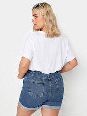 Yours Curve Blue Denim Elastic Waist Shorts - Image 3 of 5