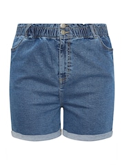 Yours Curve Blue Denim Elastic Waist Shorts - Image 5 of 5