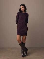 Punainen marja - Leopard Eläninkuosi Pitkä hiha Lyhyt lahje Knitted Shift Neulepusero Mekko - Kuva 2 / 6