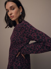 Punainen marja - Leopard Eläninkuosi Pitkä hiha Lyhyt lahje Knitted Shift Neulepusero Mekko - Kuva 4 / 6