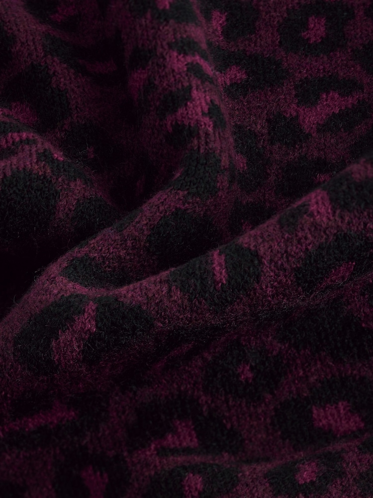Punainen marja - Leopard Eläninkuosi Pitkä hiha Lyhyt lahje Knitted Shift Neulepusero Mekko - Kuva 6 / 6
