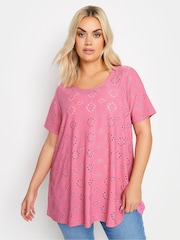Yours Curve Pink Broderie Anglaise Blouses - Image 1 of 4