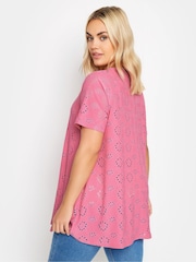 Yours Curve Pink Broderie Anglaise Blouses - Image 3 of 4