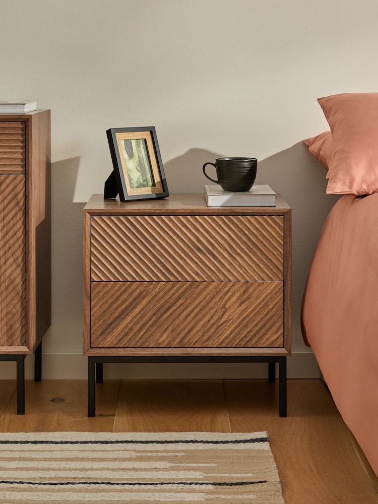 Dark Natural Marlow Oak Effect 2 Drawer Bedside Table - Image 1 of 7