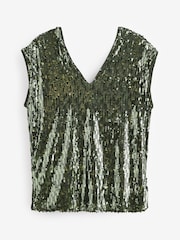 Green Sequin V-Neck Sleeveless Top - Image 5 of 6