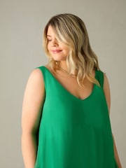 Live Unlimited Green Curve Ladder Trim Hanky Hem Midi Dress - Image 3 of 5