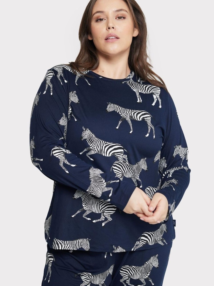 Chelsea Peers Blue Curve Navy Zebra Classic Pyjamas Set - Image 1 of 5