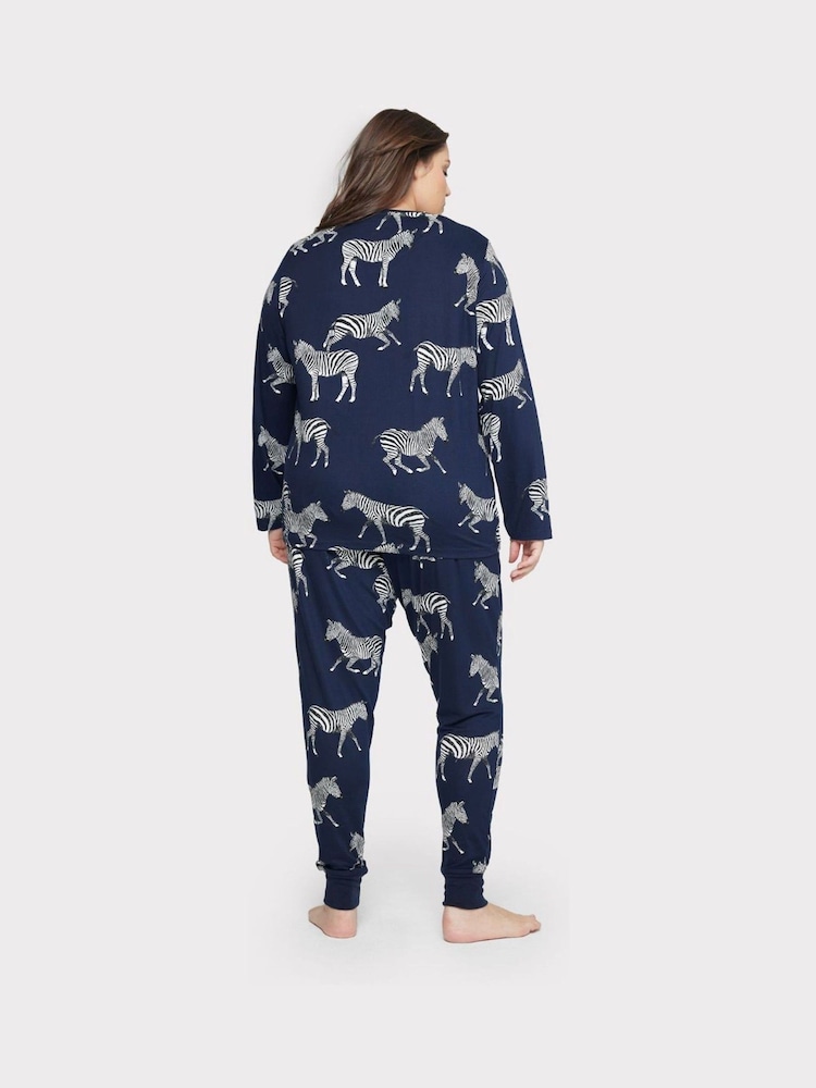 Chelsea Peers Blue Curve Navy Zebra Classic Pyjamas Set - Image 5 of 5 Chelsea Peers Blue Curve Navy Zebra Classic Pyjamas Set - Image 5 of 5