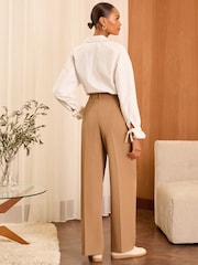 Love & Roses Camel High Waist Wide Leg Tailored Trousers - Image 4 of 4