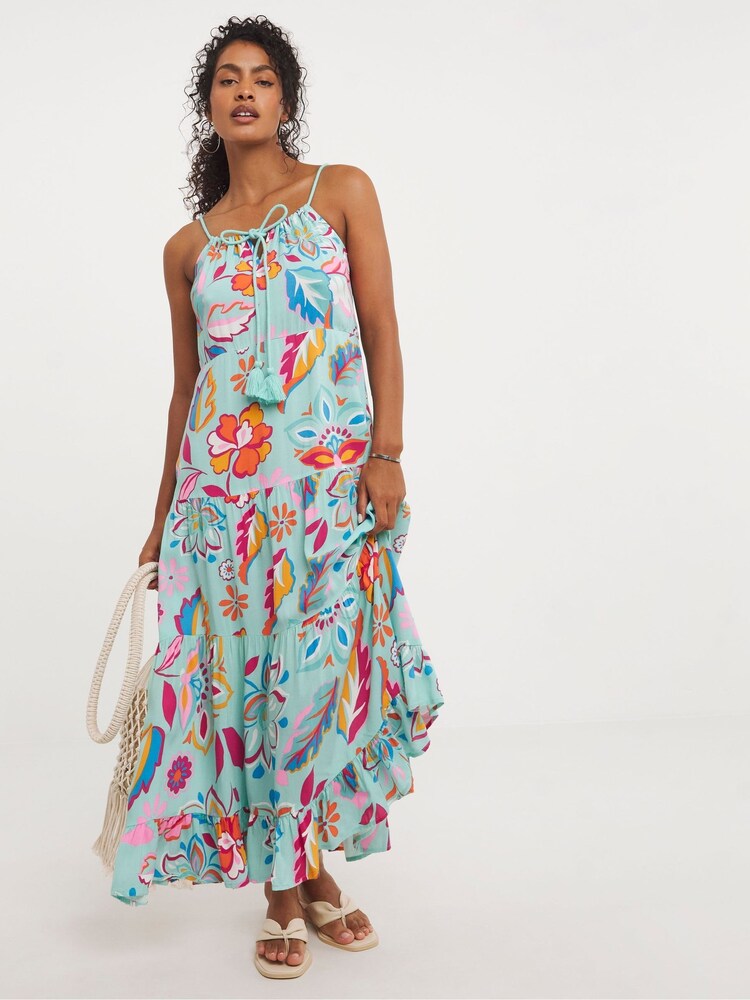 JD Williams Blue Maxi Tiered Beach Dress - Image 1 of 4
