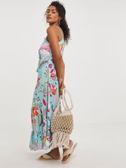 JD Williams Blue Maxi Tiered Beach Dress - Image 3 of 4