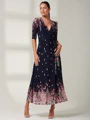 Jolie Moi Blue Elkana Mirrored Floral Mesh Maxi Dress - Image 4 of 6