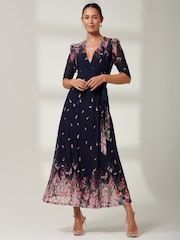 Jolie Moi Blue Elkana Mirrored Floral Mesh Maxi Dress - Image 5 of 6
