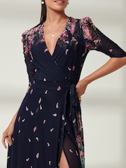 Jolie Moi Blue Elkana Mirrored Floral Mesh Maxi Dress - Image 6 of 6