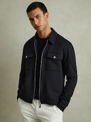 Donkerblauw - Reiss Medina Zipped Interlock-Jersey Overshirt - Image 1 of 5