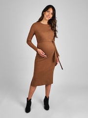 JoJo Maman Bébé Toffee Brown Ribbed Jersey Maternity Dress - Image 1 of 4
