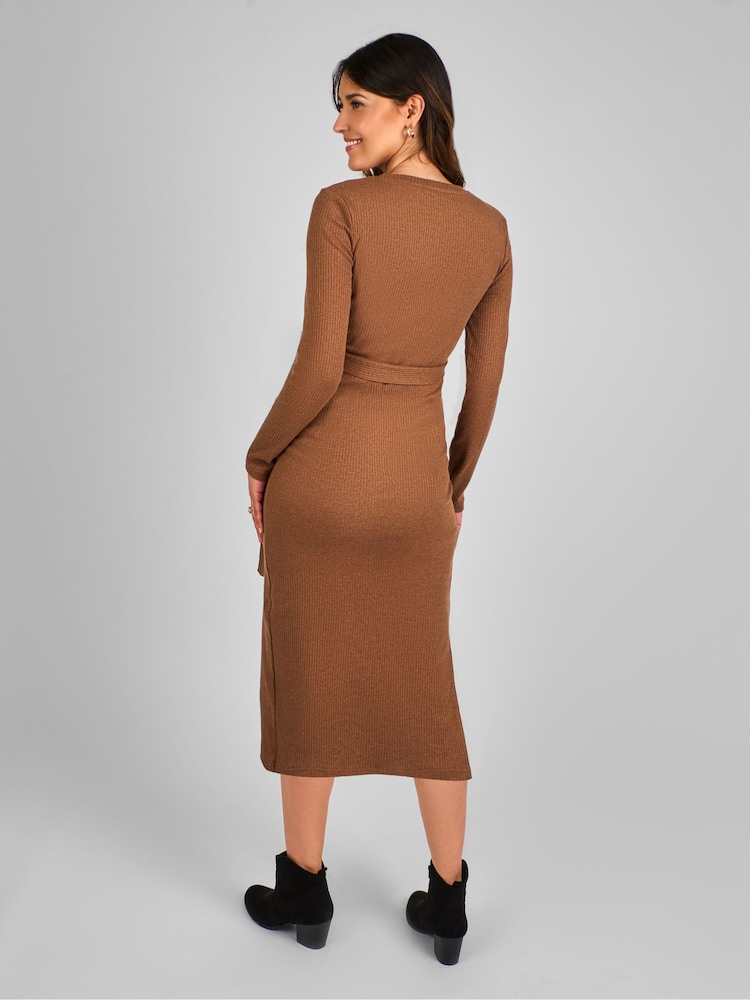 JoJo Maman Bébé Toffee Brown Ribbed Jersey Maternity Dress - Image 2 of 4