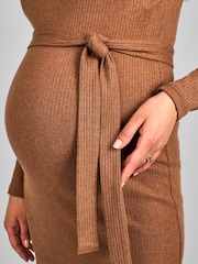 JoJo Maman Bébé Toffee Brown Ribbed Jersey Maternity Dress - Image 4 of 4