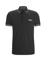 BOSS Dark Grey Mesh Logo Slim Fit Interlock 100% Cotton Polo Shirt - Image 1 of 5