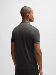 BOSS Dark Grey Mesh Logo Slim Fit Interlock 100% Cotton Polo Shirt - Image 2 of 5