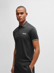 BOSS Dark Grey Mesh Logo Slim Fit Interlock 100% Cotton Polo Shirt - Image 3 of 5