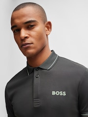 BOSS Dark Grey Mesh Logo Slim Fit Interlock 100% Cotton Polo Shirt - Image 4 of 5
