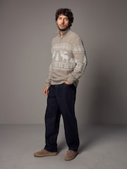 Neutral Fairisle Pattern Regular Fit Christmas Jumper - Image 2 of 9