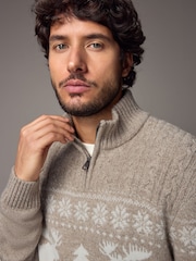Neutral Fairisle Pattern Regular Fit Christmas Jumper - Image 4 of 9